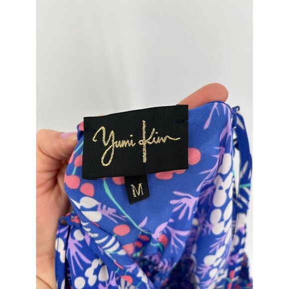 YUMI KIM Blue Purple Floral Print Lightweight Crossback Summer Mini Dress Medium - Picture 6 of 7
